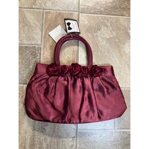 ADAGIO Black Tie Affair‎ Burgundy Satin Rosette Evening Bag Clutch